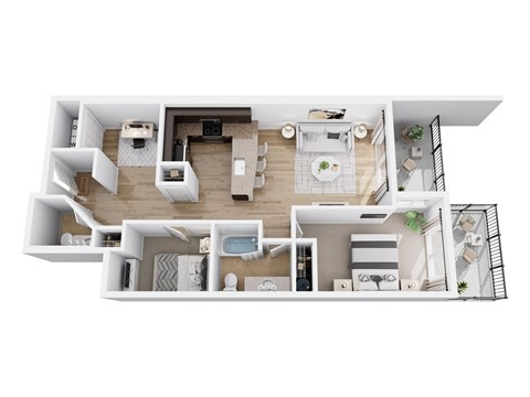 Floor plan for 2 beds, 1.5 baths, 962 sqft